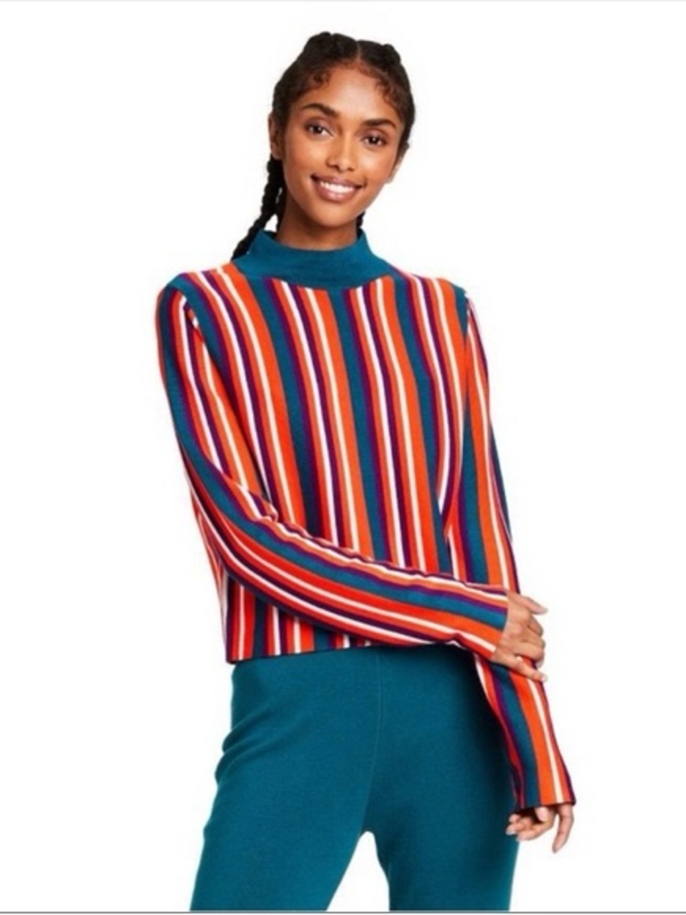 Victor Glemaud for Target retro striped mock neck pullover stretch sweater top S